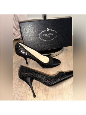 Prada Black Sequin Ballet Bow Stiletto Pumps